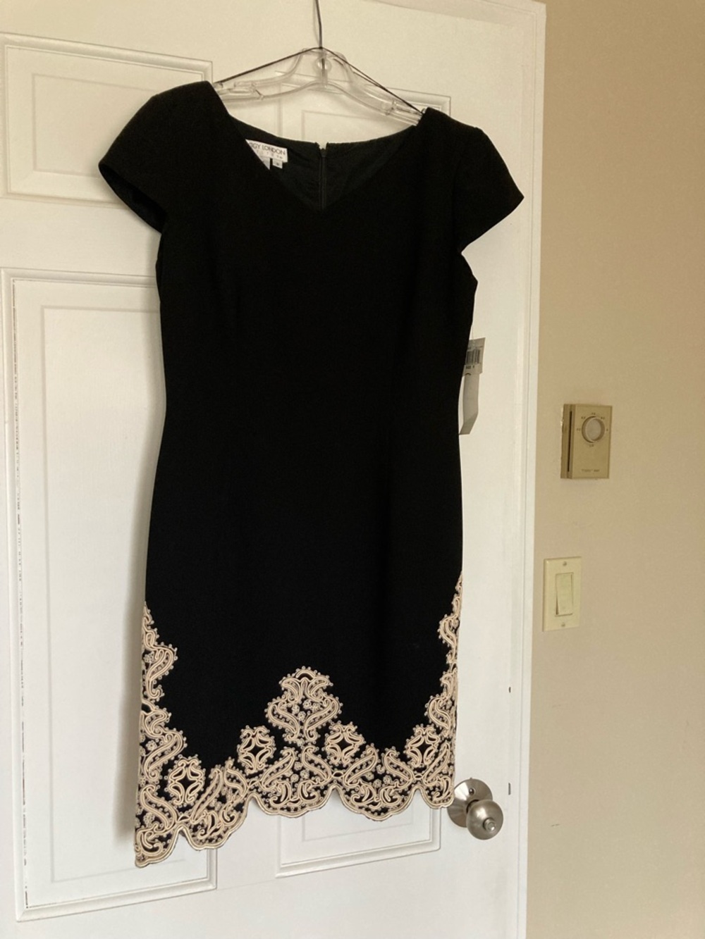 Maggy London Black Dress with Cream Lace Trim